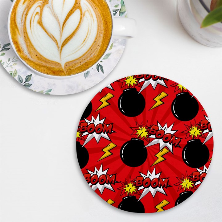 Pop Art Comic Pattern Bomb Boom Explosion Background UV Print Round Tile Coaster