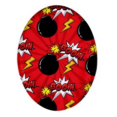 Pop Art Comic Pattern Bomb Boom Explosion Background Oval Glass Fridge Magnet (4 Pack) by Simbadda