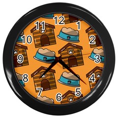 Pet House Bowl Food Seamless Pattern Wall Clock (black) by Simbadda