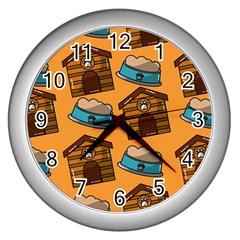 Pet House Bowl Food Seamless Pattern Wall Clock (silver) by Simbadda