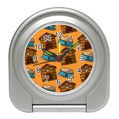 Pet House Bowl Food Seamless Pattern Travel Alarm Clock by Simbadda