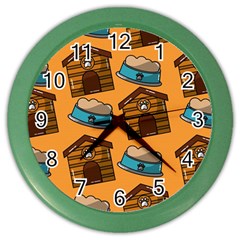 Pet House Bowl Food Seamless Pattern Color Wall Clock by Simbadda