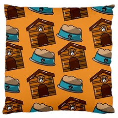 Pet House Bowl Food Seamless Pattern Large Premium Plush Fleece Cushion Case (two Sides) by Simbadda