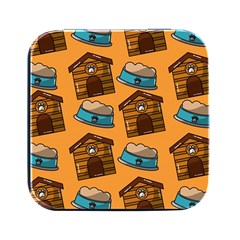 Pet House Bowl Food Seamless Pattern Square Metal Box (black) by Simbadda