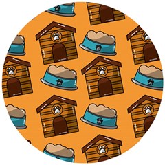 Pet House Bowl Food Seamless Pattern Wooden Puzzle Round by Simbadda