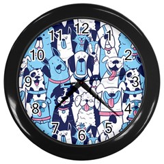 Dogs Seamless Pattern Wall Clock (black) by Simbadda