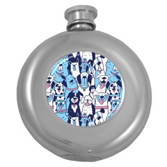 Dogs Seamless Pattern Round Hip Flask (5 Oz) by Simbadda