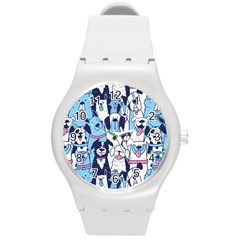 Dogs Seamless Pattern Round Plastic Sport Watch (m) by Simbadda