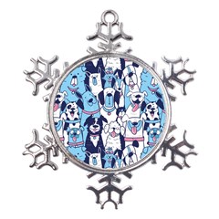 Dogs Seamless Pattern Metal Large Snowflake Ornament by Simbadda