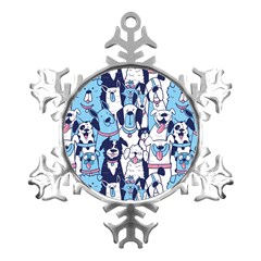 Dogs Seamless Pattern Metal Small Snowflake Ornament by Simbadda