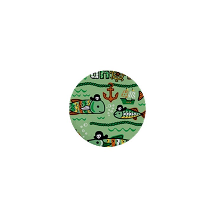 Seamless Pattern Fishes Pirates Cartoon 1  Mini Buttons