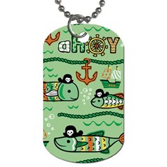 Seamless Pattern Fishes Pirates Cartoon Dog Tag (two Sides) by Simbadda