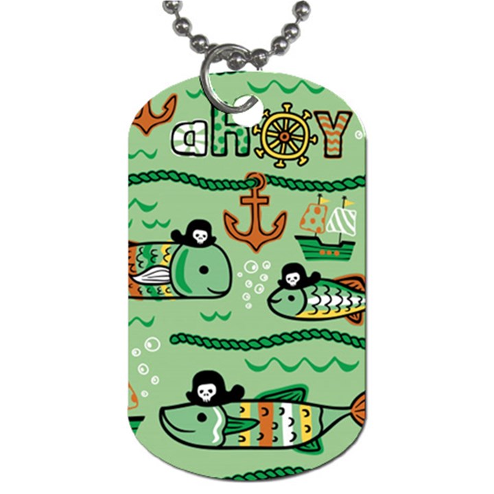 Seamless Pattern Fishes Pirates Cartoon Dog Tag (Two Sides)