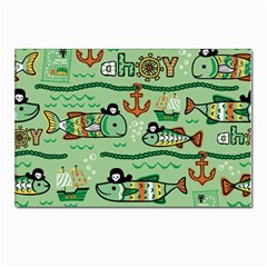 Seamless Pattern Fishes Pirates Cartoon Postcards 5  X 7  (pkg Of 10) by Simbadda