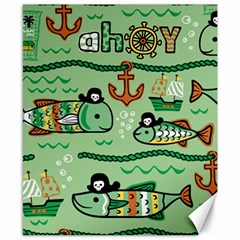 Seamless Pattern Fishes Pirates Cartoon Canvas 8  X 10  by Simbadda