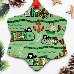 Seamless Pattern Fishes Pirates Cartoon Ornament (snowflake) by Simbadda