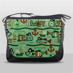 Seamless Pattern Fishes Pirates Cartoon Messenger Bag by Simbadda