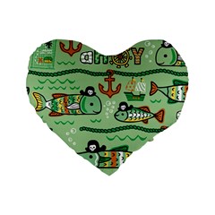 Seamless Pattern Fishes Pirates Cartoon Standard 16  Premium Heart Shape Cushions by Simbadda