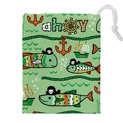 Seamless Pattern Fishes Pirates Cartoon Drawstring Pouch (5xl) by Simbadda