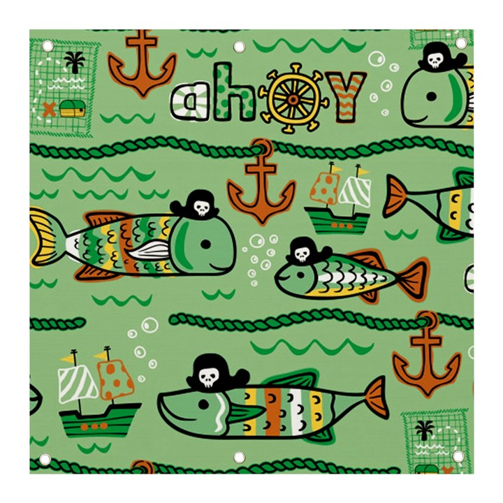 Seamless Pattern Fishes Pirates Cartoon Banner and Sign 3  x 3 