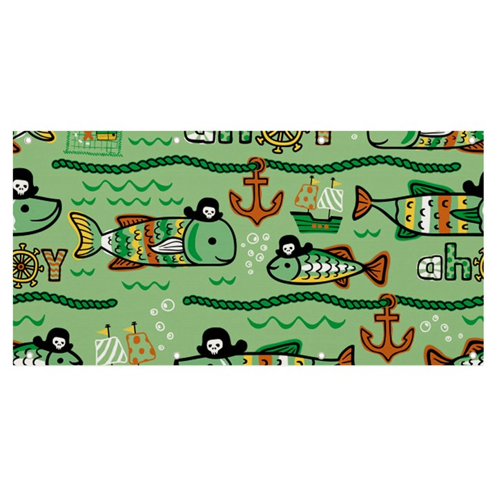 Seamless Pattern Fishes Pirates Cartoon Banner and Sign 8  x 4 