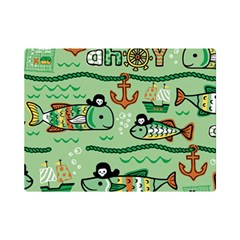 Seamless Pattern Fishes Pirates Cartoon Premium Plush Fleece Blanket (mini) by Simbadda