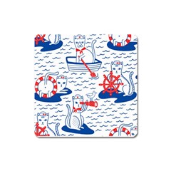 Nautical Cats Seamless Pattern Square Magnet by Simbadda