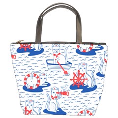 Nautical Cats Seamless Pattern Bucket Bag by Simbadda