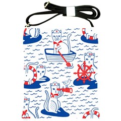 Nautical Cats Seamless Pattern Shoulder Sling Bag by Simbadda