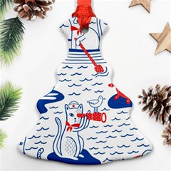 Nautical Cats Seamless Pattern Christmas Tree Ornament (two Sides) by Simbadda