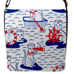 Nautical Cats Seamless Pattern Flap Closure Messenger Bag (s) by Simbadda