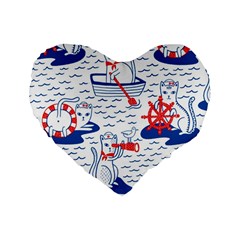 Nautical Cats Seamless Pattern Standard 16  Premium Flano Heart Shape Cushions by Simbadda