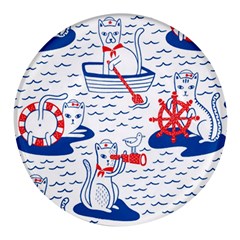 Nautical Cats Seamless Pattern Round Glass Fridge Magnet (4 Pack) by Simbadda