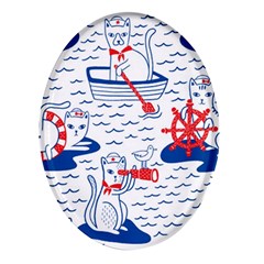 Nautical Cats Seamless Pattern Oval Glass Fridge Magnet (4 Pack) by Simbadda