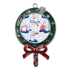 Nautical Cats Seamless Pattern Metal X mas Lollipop With Crystal Ornament by Simbadda