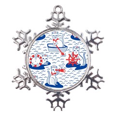 Nautical Cats Seamless Pattern Metal Large Snowflake Ornament by Simbadda