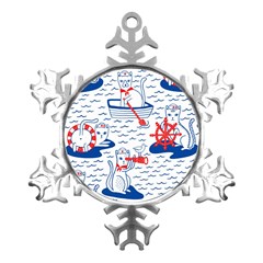 Nautical Cats Seamless Pattern Metal Small Snowflake Ornament by Simbadda