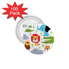 Seamless Pattern Vector With Animals Cartoon 1 75  Buttons (100 Pack)  by Simbadda