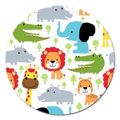 Seamless Pattern Vector With Animals Cartoon Magnet 5  (round) by Simbadda