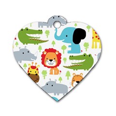 Seamless Pattern Vector With Animals Cartoon Dog Tag Heart (one Side) by Simbadda