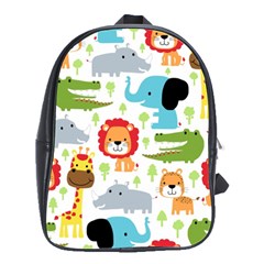 Seamless Pattern Vector With Animals Cartoon School Bag (large) by Simbadda