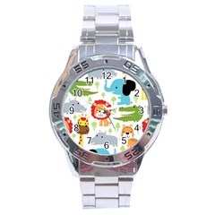 Seamless Pattern Vector With Animals Cartoon Stainless Steel Analogue Watch by Simbadda