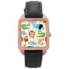 Seamless Pattern Vector With Animals Cartoon Rose Gold Leather Watch  by Simbadda