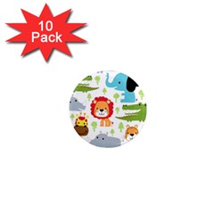 Seamless Pattern Vector With Animals Cartoon 1  Mini Magnet (10 Pack)  by Simbadda