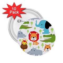 Seamless Pattern Vector With Animals Cartoon 2 25  Buttons (10 Pack) 