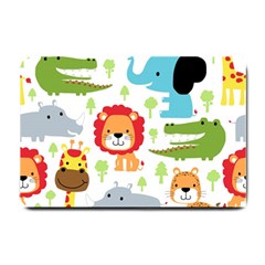 Seamless Pattern Vector With Animals Cartoon Small Doormat by Simbadda