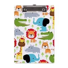 Seamless Pattern Vector With Animals Cartoon A5 Acrylic Clipboard by Simbadda