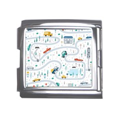 Cute Children Seamless Pattern With Cars Road Park Houses White Background Illustration Town Cartooo Mega Link Italian Charm (18mm) by Simbadda