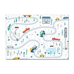 Cute Children Seamless Pattern With Cars Road Park Houses White Background Illustration Town Cartooo Sticker A4 (10 Pack) by Simbadda