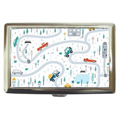 Cute Children Seamless Pattern With Cars Road Park Houses White Background Illustration Town Cartooo Cigarette Money Case by Simbadda